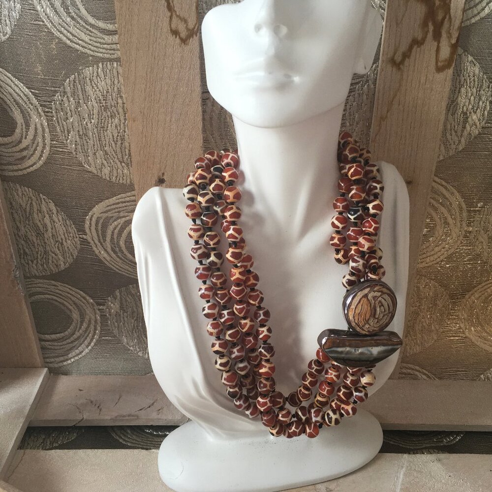 Rebecca Collins Zebra Bead Multi Strand Necklace